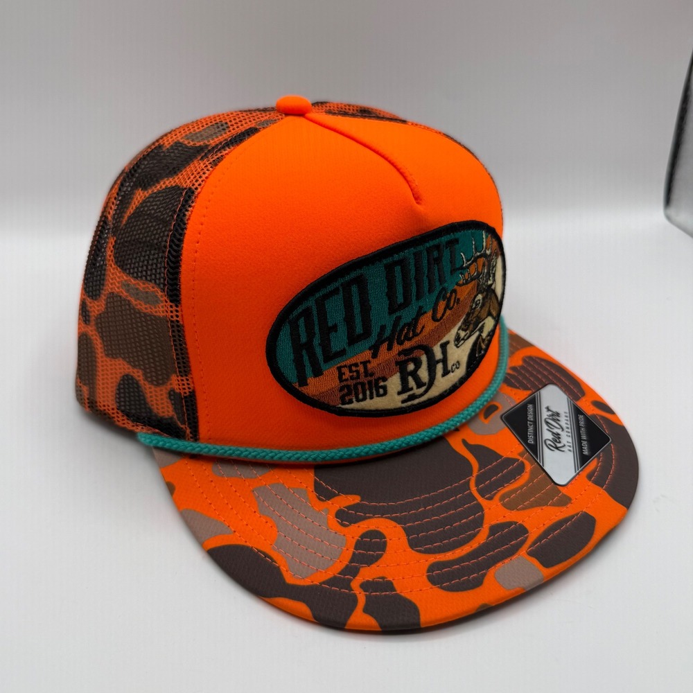 Red Dirt Hat Co RDHC-537 Blaze Orange Camo Trucker Snapback Hat OSFM NEW